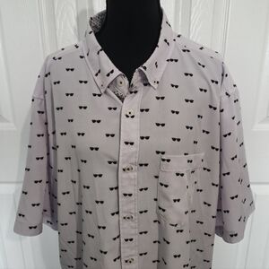 INTERNATIONAL REPORT Size XXL Short Sleeve Button Down Sunglasses Print Shirt